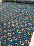 Hamsa Eye Printed Polyester Crepe de Chine - Turquoise / Blue / Multicolor