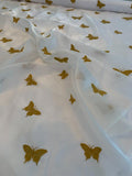 Butterfly Embroidered Polyester Shimmer Organza - Ivory / Antique Gold