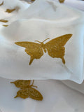 Butterfly Embroidered Polyester Shimmer Organza - Ivory / Antique Gold
