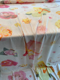 Large-Scale Floral Printed Heavy Stretch Washed Silk Twill - Soft Pink / Yellow / Pink / Orange
