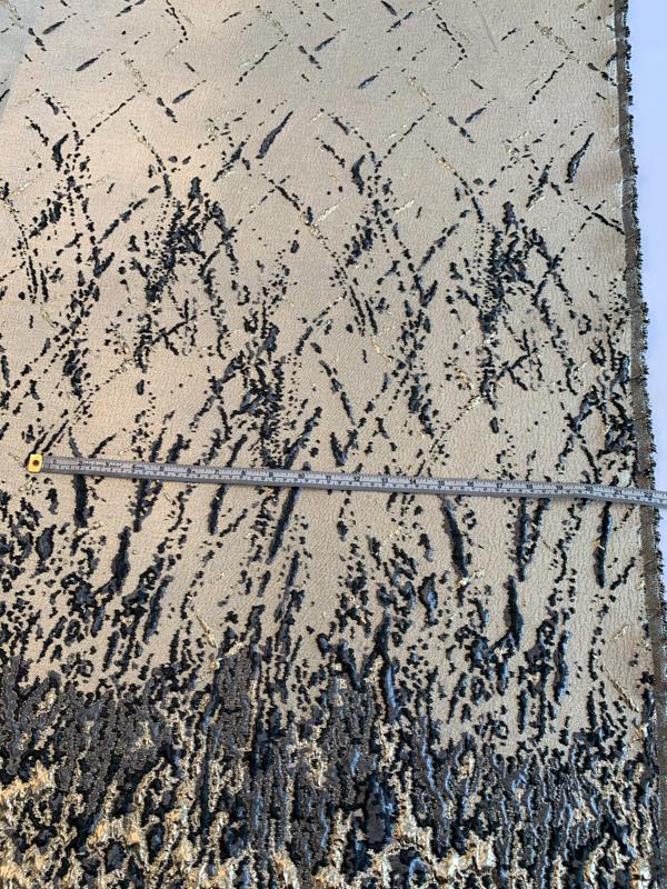 Matelassé Abstract Border Pattern Novelty Lurex Brocade Panel - Gold / Dark Grey / Grey