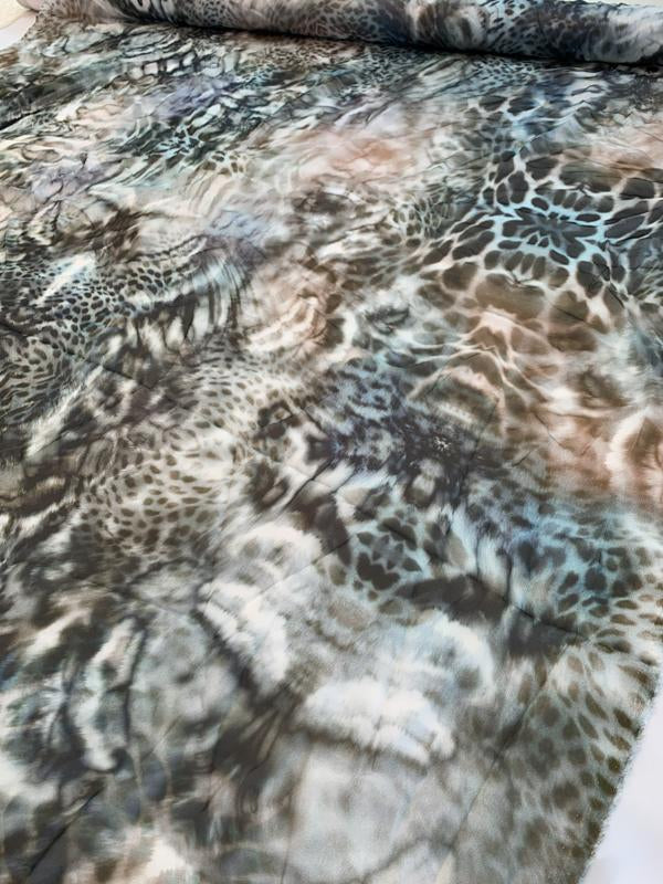 Made in Germany Animal Pattern Printed Silk Chiffon - Shades of Grey Teal and Earth