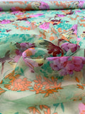 Italian Floral Printed Crinkled Silk Chiffon - Green / Pink / Orange / Wine