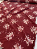 Floral Bouquets and Love Notes in French Printed Silk Crepe de Chine - Maroon / Off-White