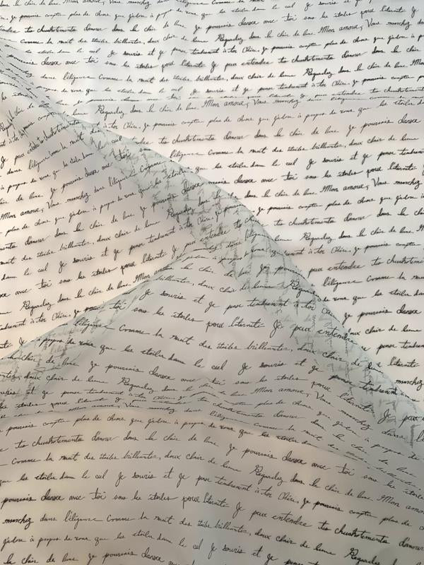 Love Letters in French Printed Silk Organza - Ivory / Black