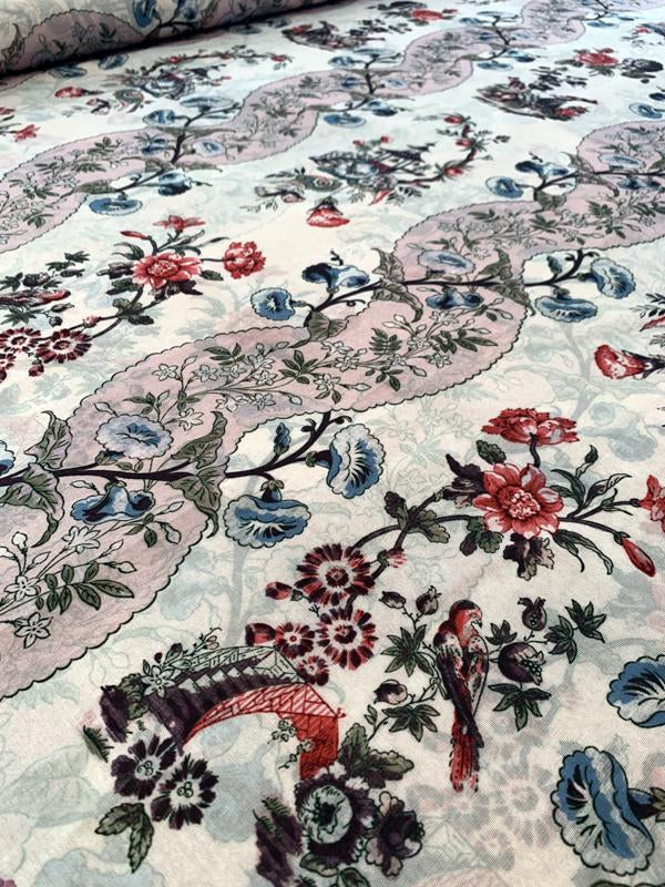 Printed on TWO SIDES Floral and Landscape Polyester Faille - Multicolor Earth