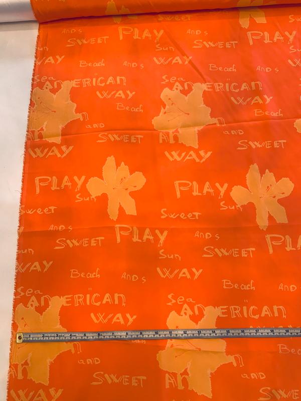 Printed Words and Floral Silk Crepe de Chine - Coral / Peach