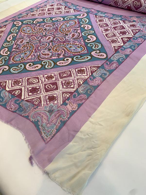 Paisley Bandana Printed Silk Chiffon Panel - Purple / Teal / Cream