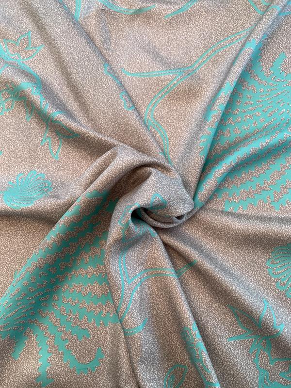 Ocean Plants Printed Fine Silk Twill - Grey / Cyan
