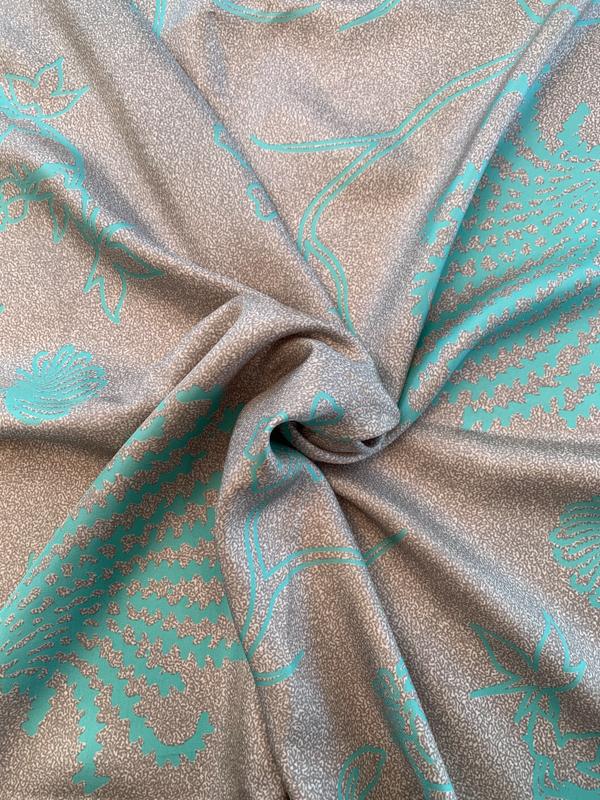 Ocean Plants Printed Fine Silk Twill - Grey / Cyan