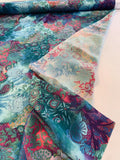 Abstract Collage Printed Silk Charmeuse - Teal / Magenta / Purple / Multi