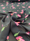 Happy Floral Printed Silk Georgette - Magenta / Green / Black