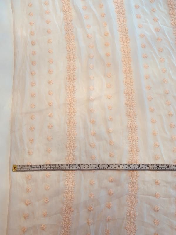 Floral Embroidery on Crinkled Silk Chiffon - Light Blush | FABRICS ...