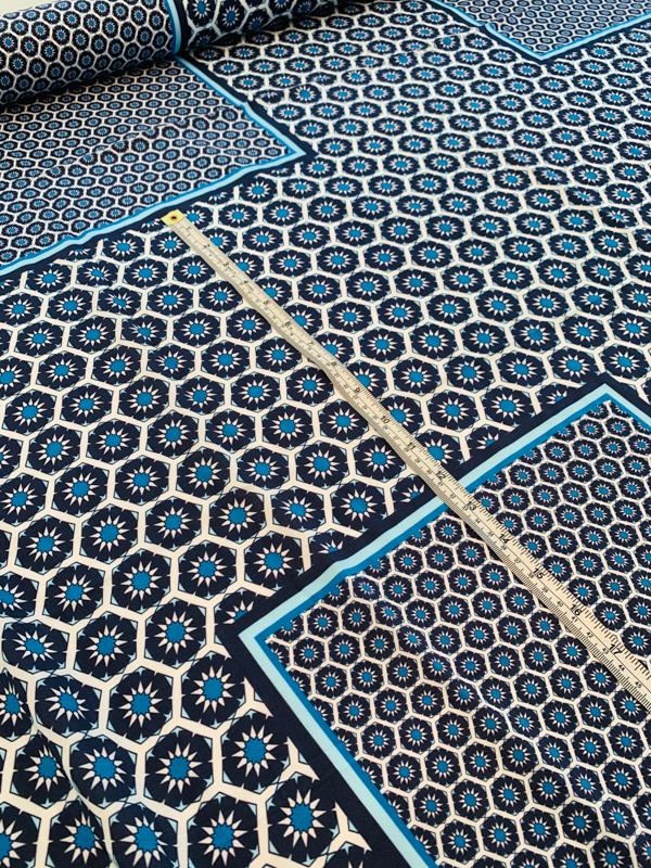 Geometric Printed Rayon Challis - Navy / Blue / White