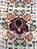 Leaf Mosaic-Like Printed Silk Georgette - Purple / Brick Red / Dark Olive / Coral