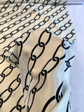 Diagonal Chain Links Printed Silk Twill - Ivory / Navy