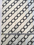 Diagonal Chain Links Printed Silk Twill - Ivory / Navy