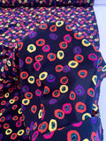 Italian Playful Painterly Circles Printed Silk Crepe de Chine - Navy / Yellow / Purple / Red