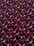 Italian Playful Painterly Circles Printed Silk Crepe de Chine - Navy / Yellow / Purple / Red