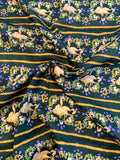 Birds and Striped Printed Linen - Evergreen / Yellow / Lime