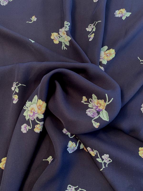 Willowing Floral Printed Silk Georgette - Navy / Sage / Yellow