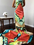 Abstract Ethnic Super Long Paneled Printed Polyester Charmeuse - Multicolor