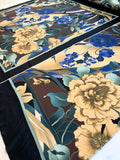 Flower Frame Printed Stretch Silk Charmeuse Panel - Butter / Blue / Teal / Black