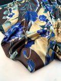 Flower Frame Printed Stretch Silk Charmeuse Panel - Butter / Blue / Teal / Black
