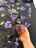 Classic Floral Printed Silk Chiffon - Black / Purple / Green