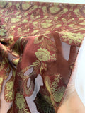 Regal Floral Silk and Rayon Organza - Burgundy / Olive / Copper