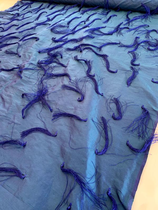 Rayon Tassels on Silk Shantung - Iridescent Royal Blue