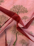 Joshua Tree Embroidered Iridescent Silk Organza - Burgundy / Olive / Beige