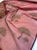 Joshua Tree Embroidered Iridescent Silk Organza - Burgundy / Olive / Beige