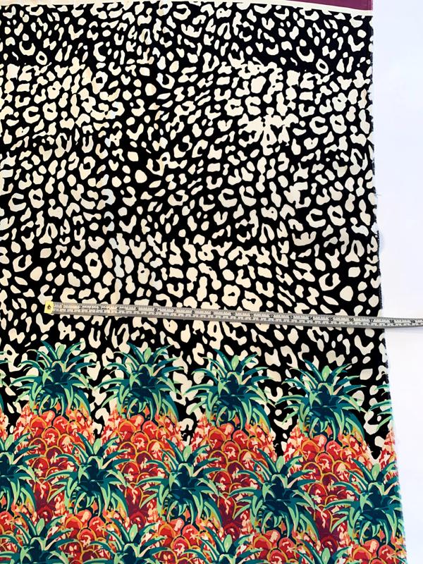 Pineapple and Spotted Stretch Silk Charmeuse Panel - Black / White / Orange / Green