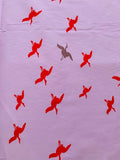 Birds in Flight Printed Stretch Cotton Poplin - Lavender / Red / Dark Platinum