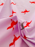 Birds in Flight Printed Stretch Cotton Poplin - Lavender / Red / Dark Platinum