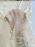 Roman Laurel Leaf Applique on Vintage Silk Habotai - Cream