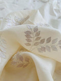 Roman Laurel Leaf Applique on Vintage Silk Habotai - Cream