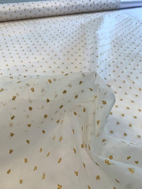 Silk Organza with Embroidered Lurex Dots - Ivory / Gold