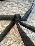 Leaf Embroidered Silk Organza - Black