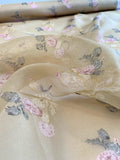 Vintage Distressed Finished Floral Printed Silk Organza Panel - Antique Gold / Earth