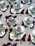 Bold Floral Printed Satin Face Organza - Shades of Grey / Dusty Bordeaux