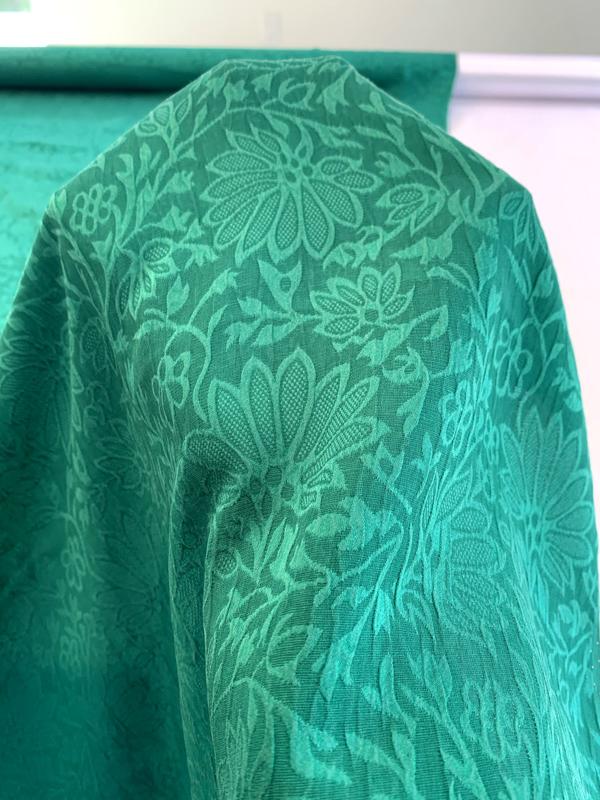 Floral Washed Cloqué Silk Jacquard - Emerald Green