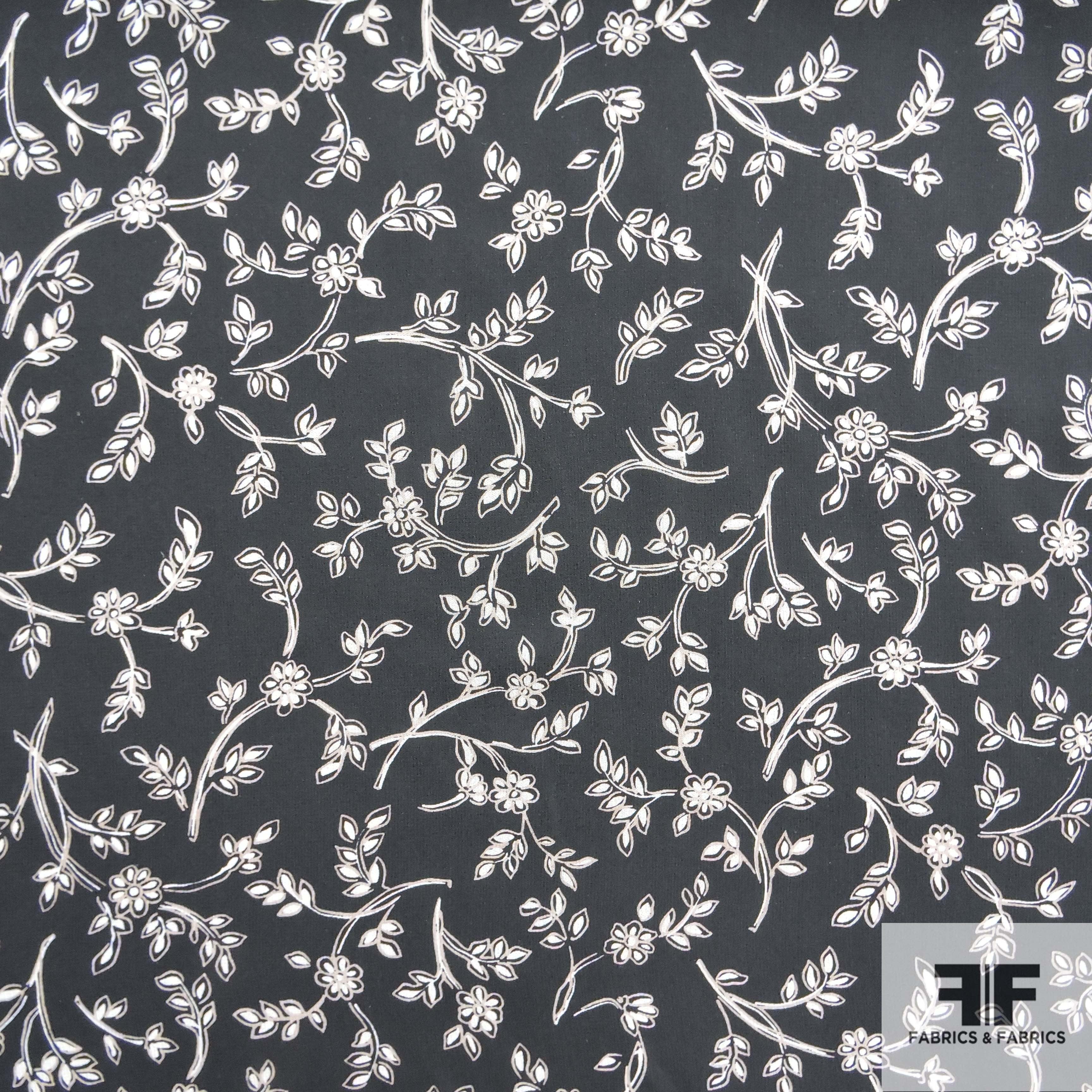 Floral Printed Silk Georgette - Black / White  Floral prints, Black and  white fabric, Silk printing