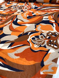 Abstract Printed Cotton Voile - Orange / Off-White / Navy