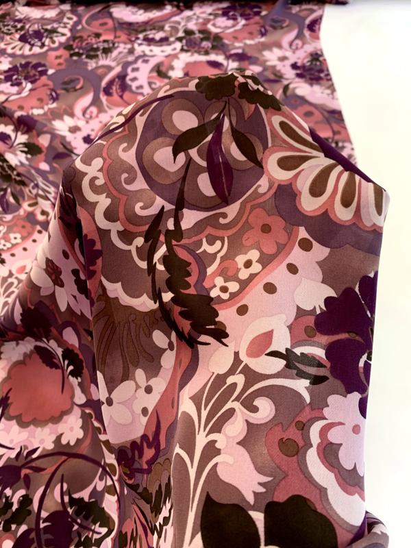 Groovy Floral Printed Silk Georgette - Purple / Mauve / Plum
