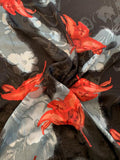 Romantic Floral Printed and Burnout Silk Chiffon - Red / Black / Grey