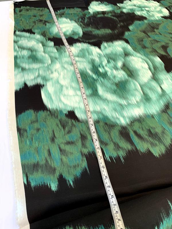 Italian Large Scale Hazy Floral Lightweight Silk Zibeline Panel - Greens / Black
