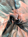 Italian Large Scale Floral Printed Satin Silk Chiffon Panel - Teal / Mauve