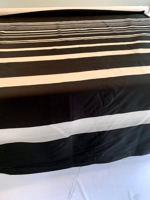 Italian Pamella Roland Paneled Silk Organza with Black Satin Stripes - Black / White